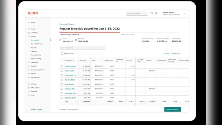 Gusto Weekly Payroll