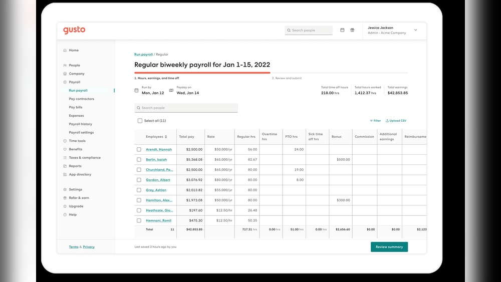 Gusto Weekly Payroll